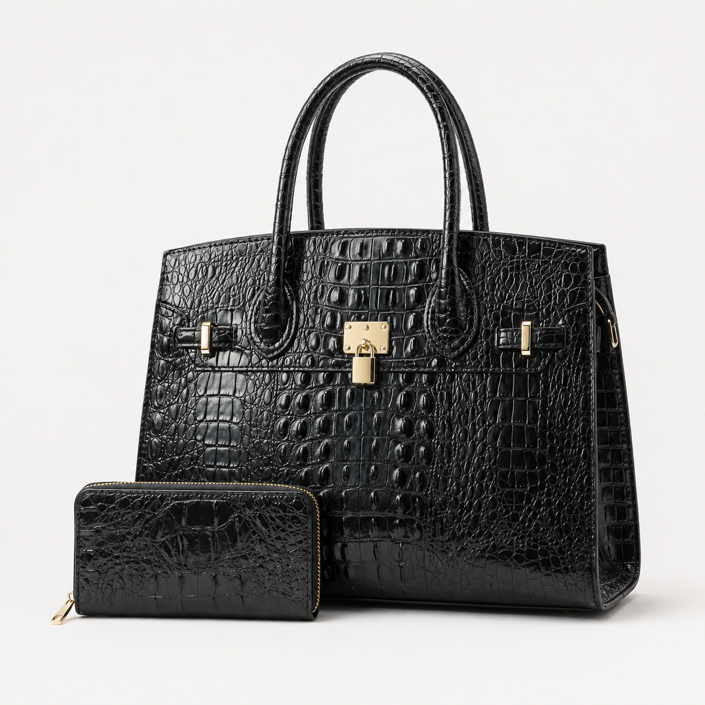 Monroe XL Croc-Embossed Satchel & Wallet Set