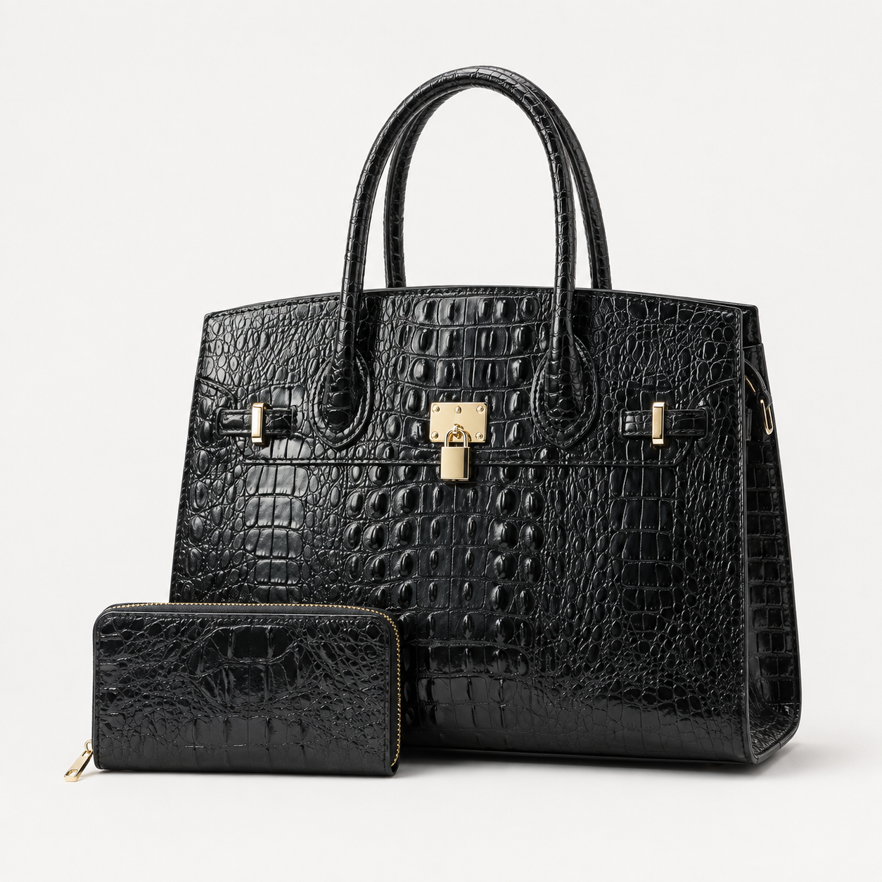 Monroe XL Croc-Embossed Satchel & Wallet Set