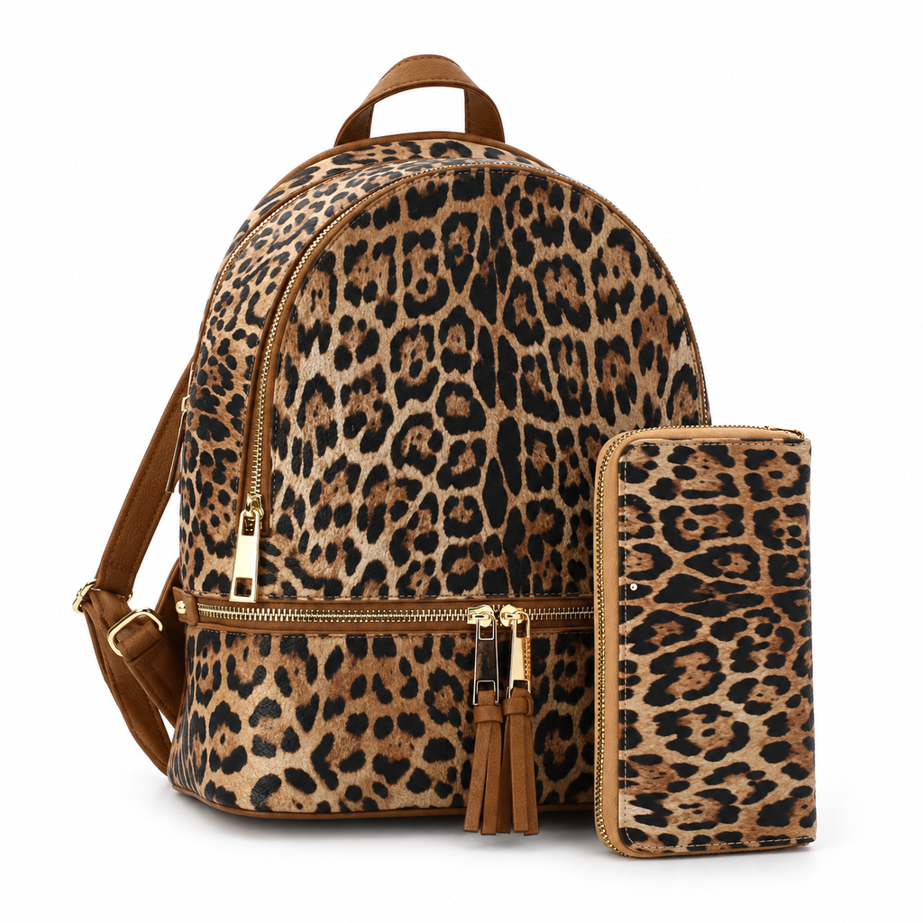 Nadia Leopard Backpack Set