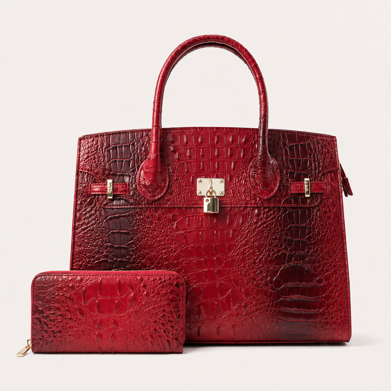 Monroe XL Croc-Embossed Satchel & Wallet Set