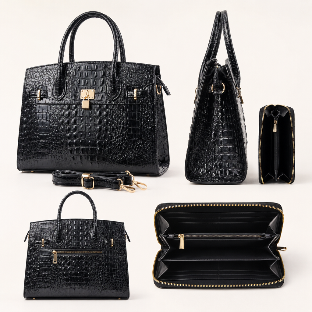 Monroe XL Croc-Embossed Satchel & Wallet Set