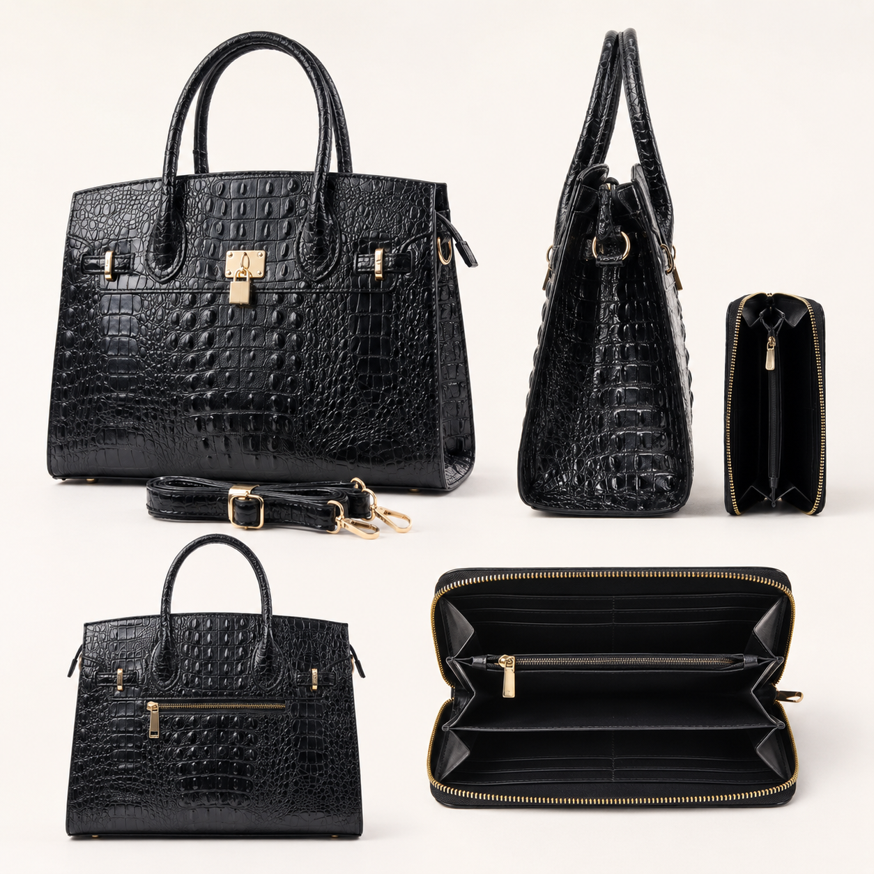 Monroe XL Croc-Embossed Satchel & Wallet Set