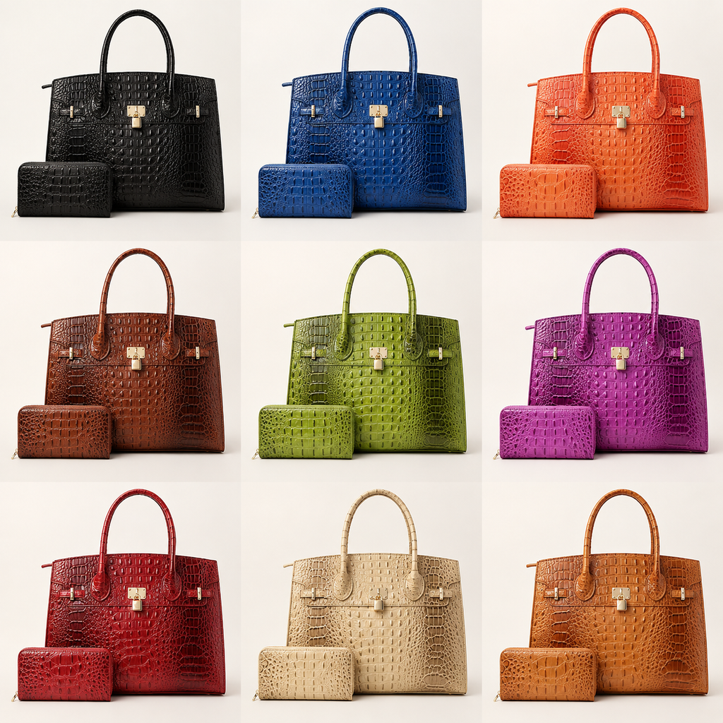 Monroe XL Croc-Embossed Satchel & Wallet Set