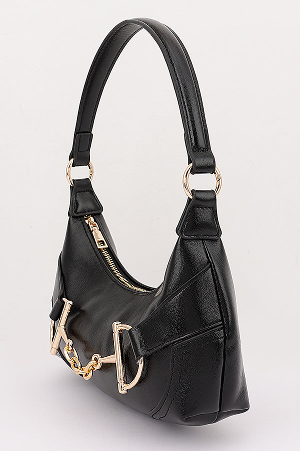 Reference view in black, side of Isadora Horsebit Hobo Bag; black is not an available color