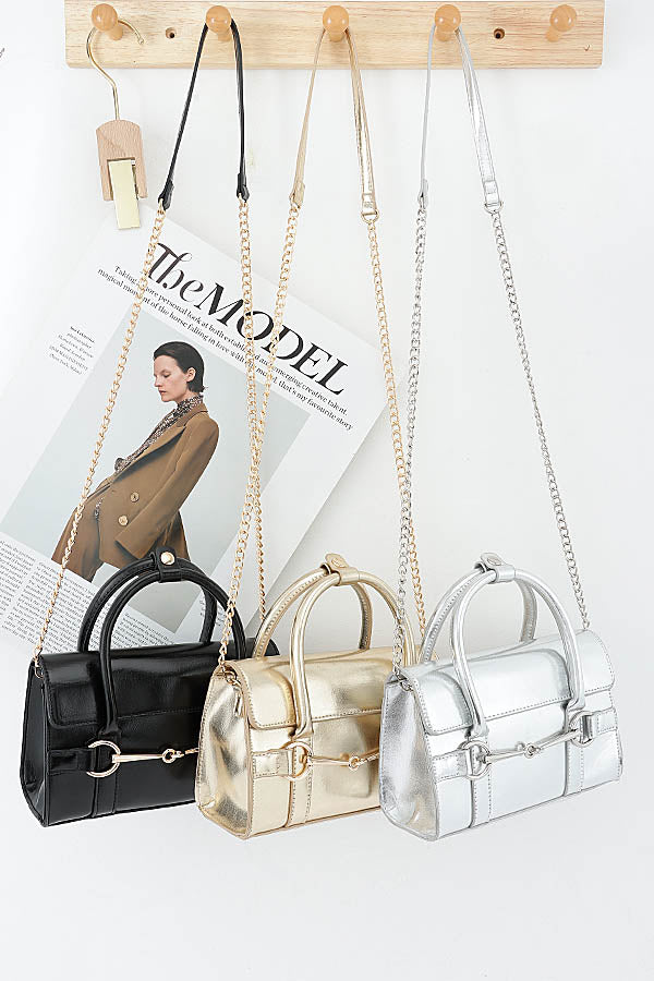 Jacinta Metallic Vegan Leather Horsebit Bag