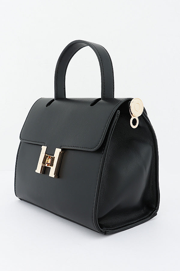Back of Black Clara top-handle bag