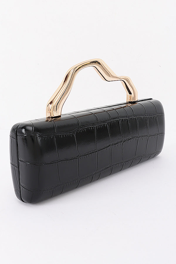 Celeste black croc-embossed clutch, alternate angle