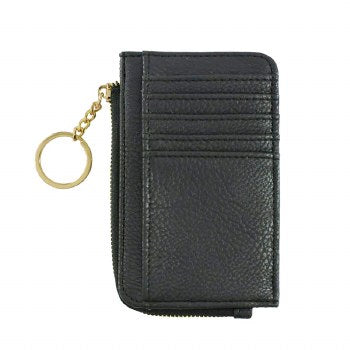 Black zip cardholder keychain with card slots and key ring