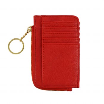 Red zip cardholder keychain with card slots and key ring