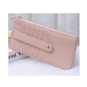 Miranda Blush zip wallet with exterior card slots and snap strap