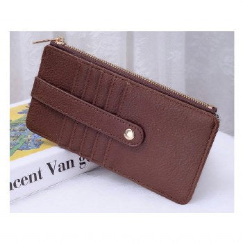 Miranda Coffee zip wallet with exterior card slots and snap strap