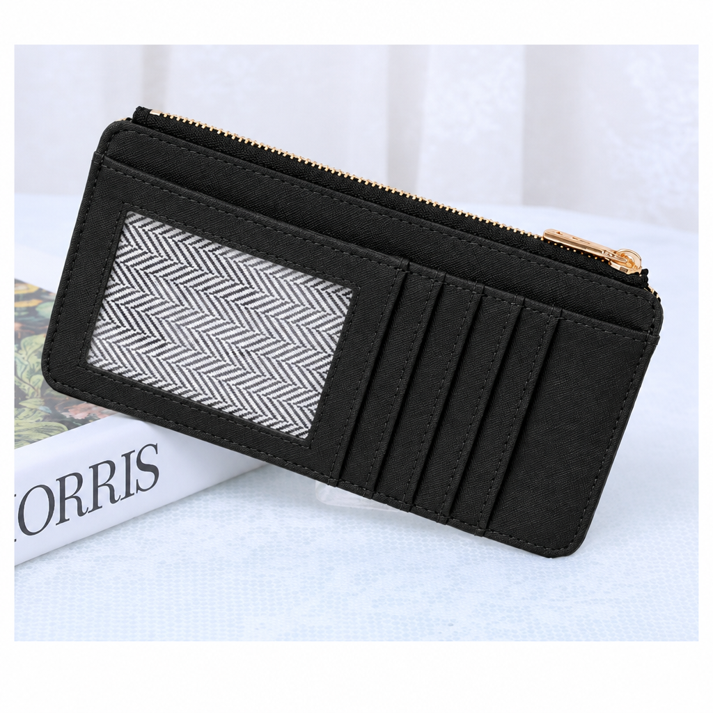 Black recolor of Miranda wallet back showing ID window and card slots