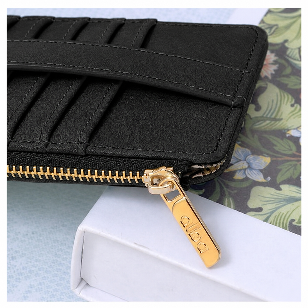 Black recolor of Miranda wallet zipper close-up