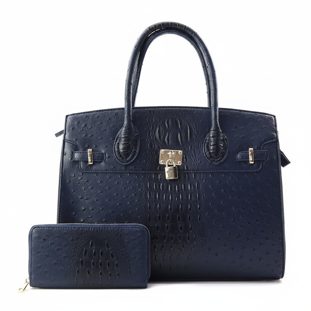 Vivienne XL Ostrich-Embossed Satchel & Wallet Set